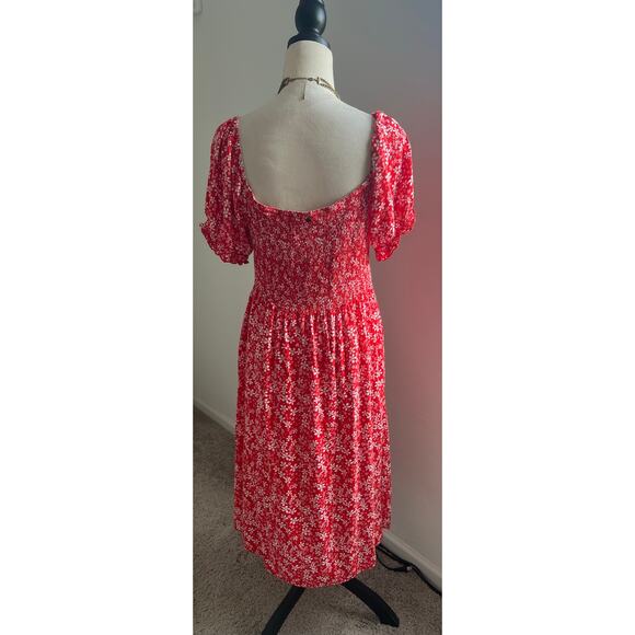 ROXY Sunshine Orange/White Poppy Floral Midi Button Down Off Shoulder Dress XL - Picture 6 of 10